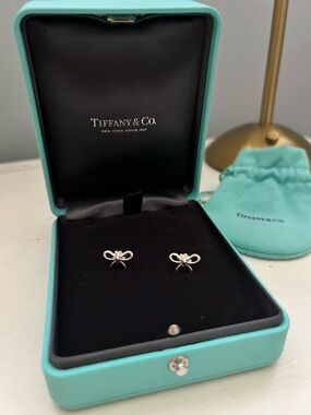 Authentic Tiffany & Co. Silver Bow Stud Earrings - Like New - With Tiffany Pouch